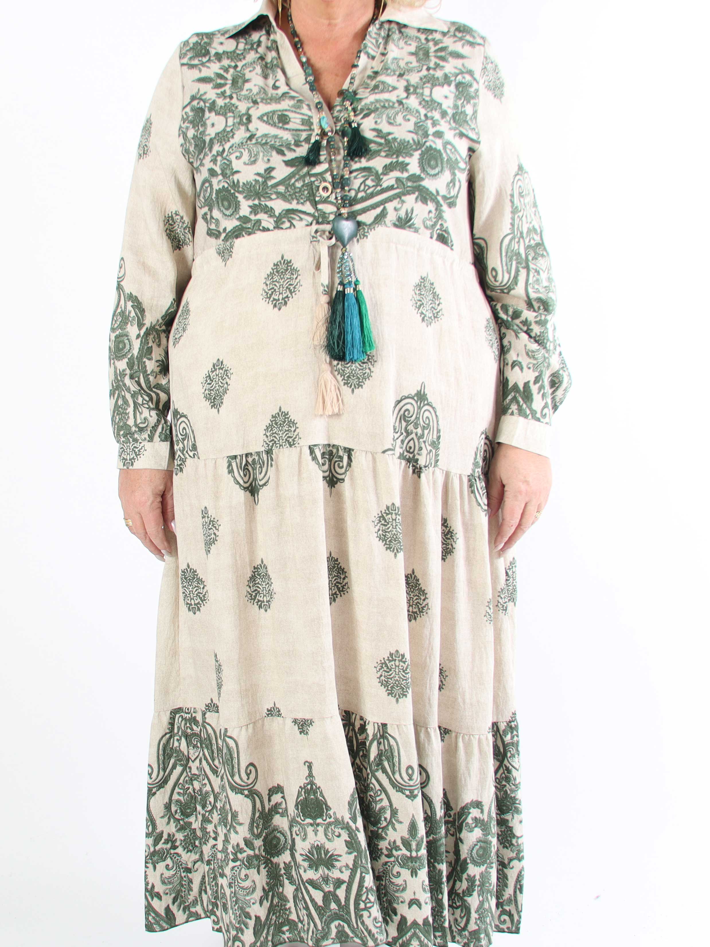 Kira - Lang boheme plus size kjole med mønster